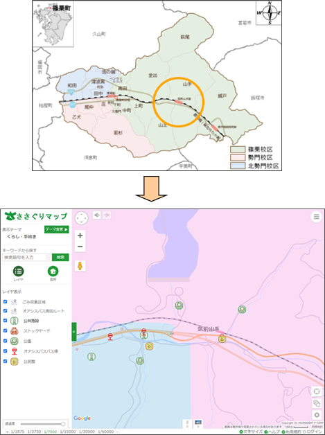 「地図から場所を探す」