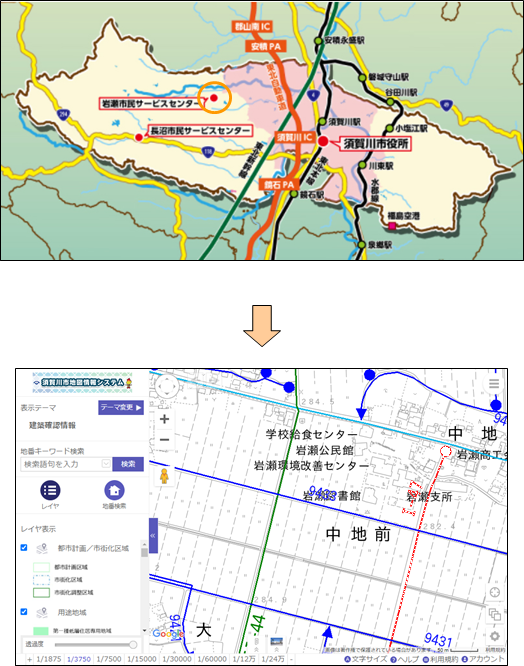 「地図から場所を探す」