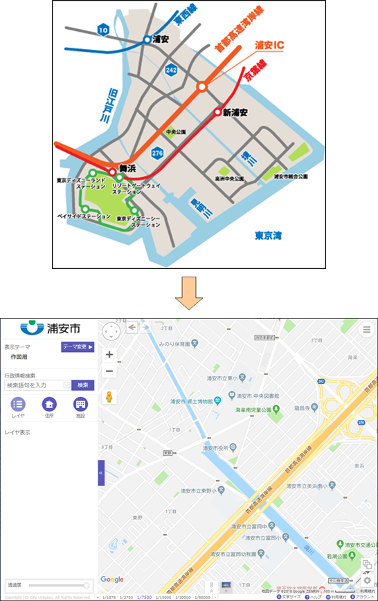 「地図から場所を探す」